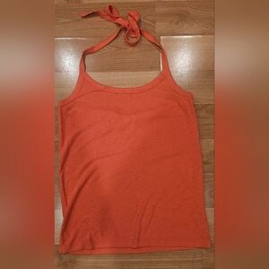 Aerie Orange Ribbed Halter Tie Tank Top